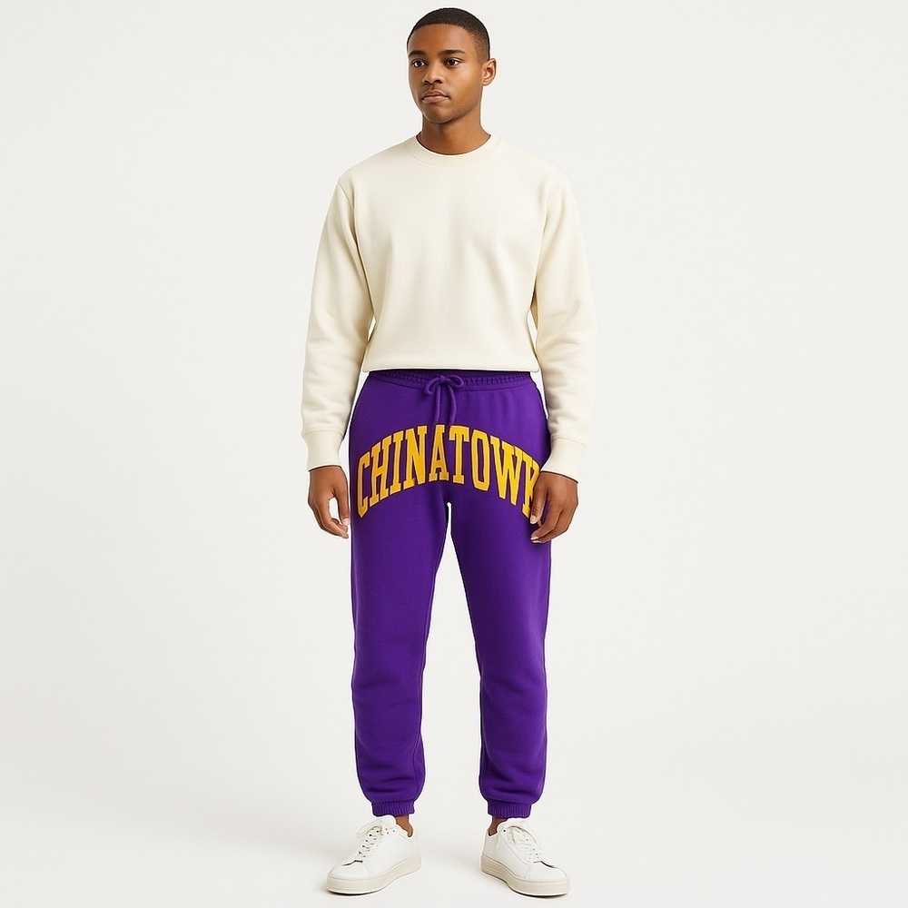 Chinatown Market Arc Logo Sweatpants Purple/Gold Fleece Streetwear Men’s M